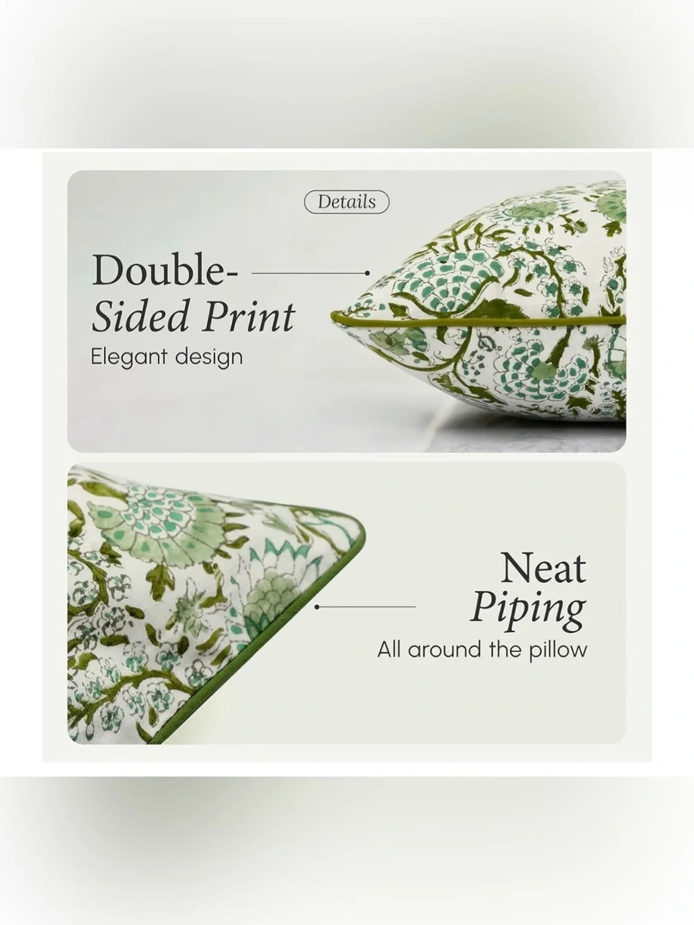 CPC Agate Green Block Print Throw Pillow Covers 24x24 Inch, Set of 2 Floral Boho